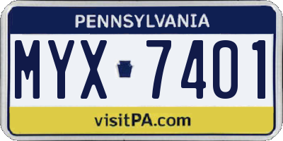 PA license plate MYX7401