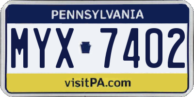 PA license plate MYX7402
