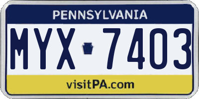 PA license plate MYX7403