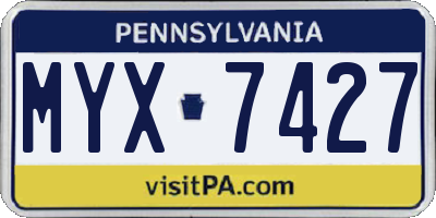 PA license plate MYX7427