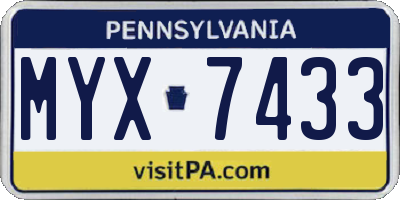 PA license plate MYX7433
