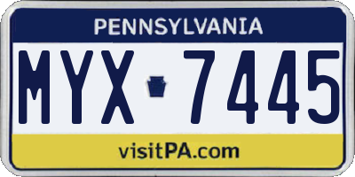 PA license plate MYX7445