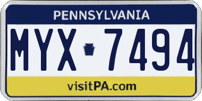 PA license plate MYX7494