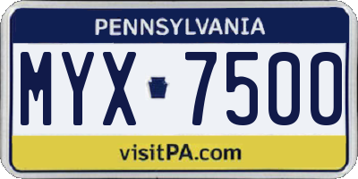 PA license plate MYX7500