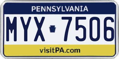 PA license plate MYX7506