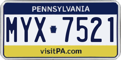 PA license plate MYX7521