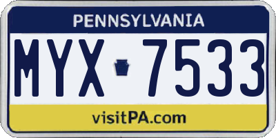 PA license plate MYX7533