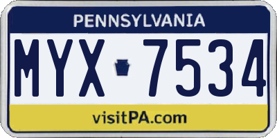PA license plate MYX7534