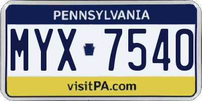 PA license plate MYX7540