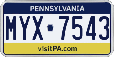 PA license plate MYX7543