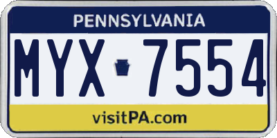 PA license plate MYX7554