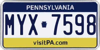 PA license plate MYX7598