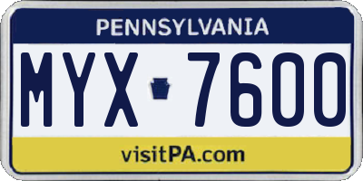 PA license plate MYX7600