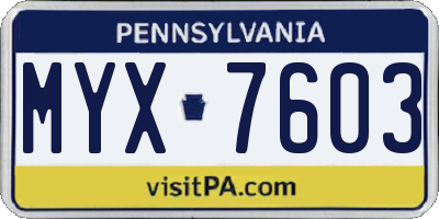 PA license plate MYX7603