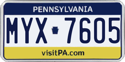 PA license plate MYX7605