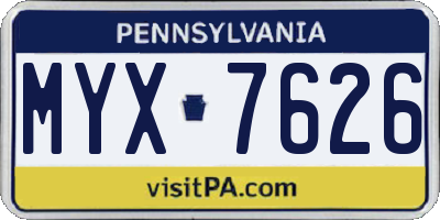 PA license plate MYX7626