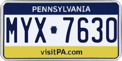 PA license plate MYX7630