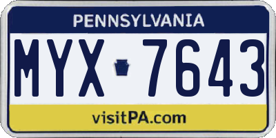 PA license plate MYX7643