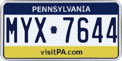 PA license plate MYX7644
