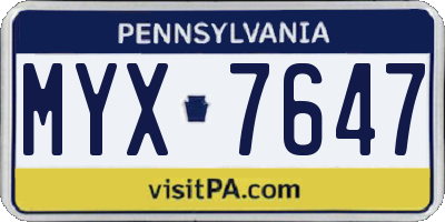 PA license plate MYX7647