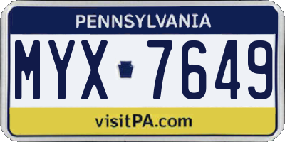 PA license plate MYX7649