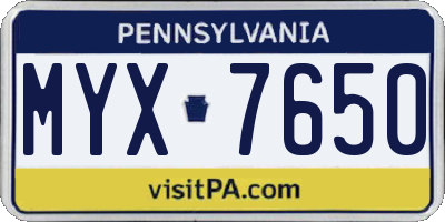 PA license plate MYX7650