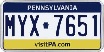 PA license plate MYX7651