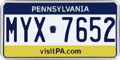 PA license plate MYX7652