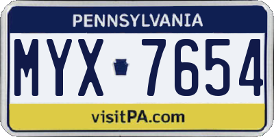 PA license plate MYX7654