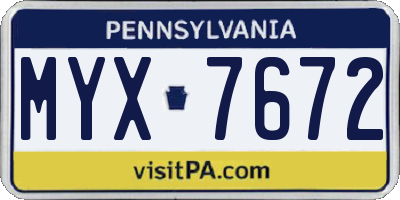 PA license plate MYX7672