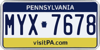 PA license plate MYX7678