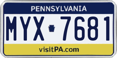PA license plate MYX7681