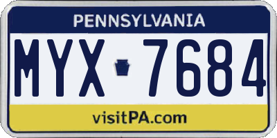 PA license plate MYX7684