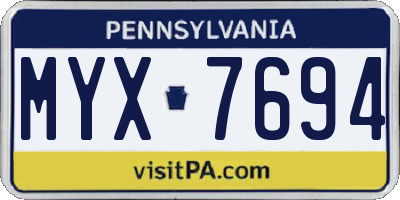 PA license plate MYX7694