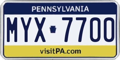 PA license plate MYX7700