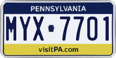 PA license plate MYX7701