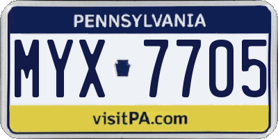PA license plate MYX7705