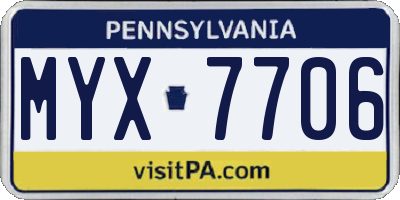 PA license plate MYX7706