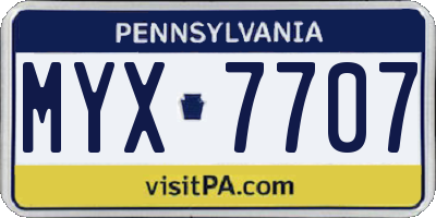 PA license plate MYX7707