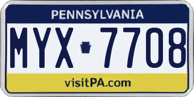 PA license plate MYX7708