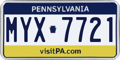 PA license plate MYX7721