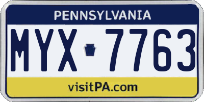 PA license plate MYX7763