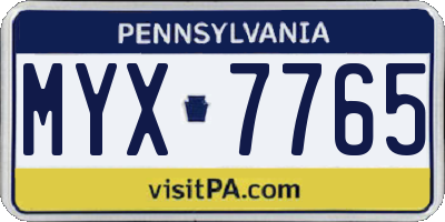 PA license plate MYX7765