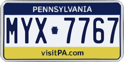 PA license plate MYX7767