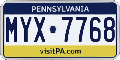 PA license plate MYX7768