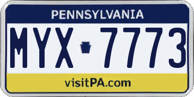 PA license plate MYX7773