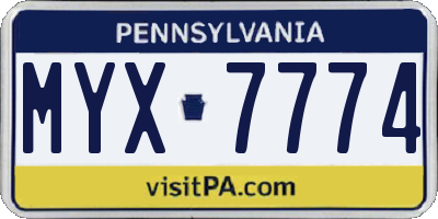 PA license plate MYX7774