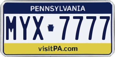 PA license plate MYX7777