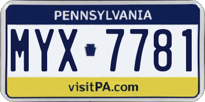 PA license plate MYX7781