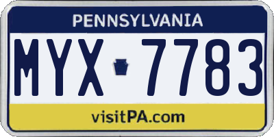 PA license plate MYX7783